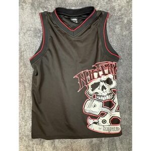 No Fear Skull Pistons Graphic Tank Top Black Red V Neck Size S
